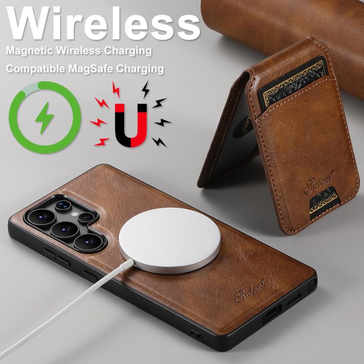 For Samsung Galaxy S25 Ultra 5G Suteni H15  Oil Eax Leather Detachable Wallet Back Phone Case(Brown)