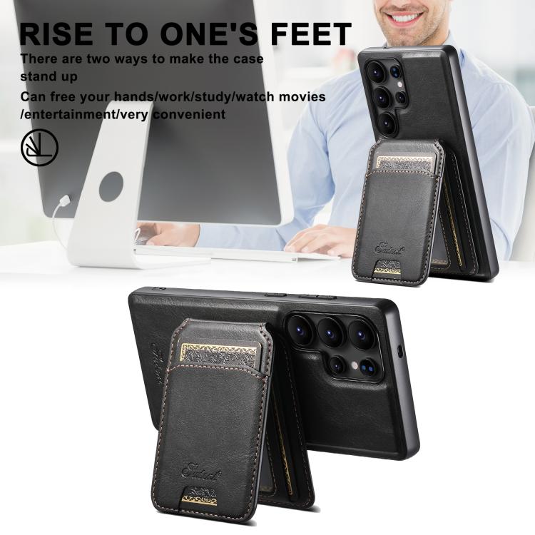 For Samsung Galaxy S25 Ultra 5G Suteni H15  Oil Eax Leather Detachable Wallet Back Phone Case(Brown)