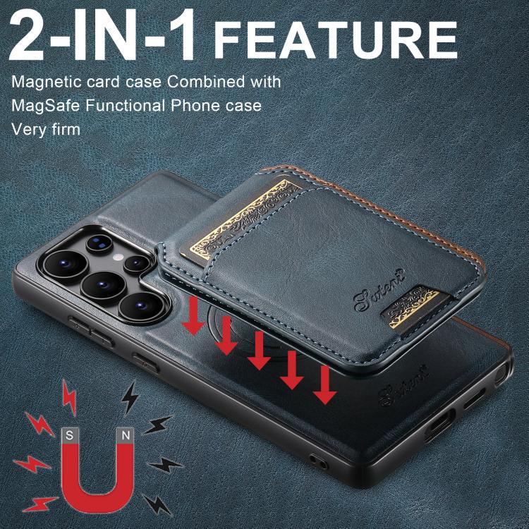 For Samsung Galaxy S25 Ultra 5G Suteni H15  Oil Eax Leather Detachable Wallet Back Phone Case(Blue)