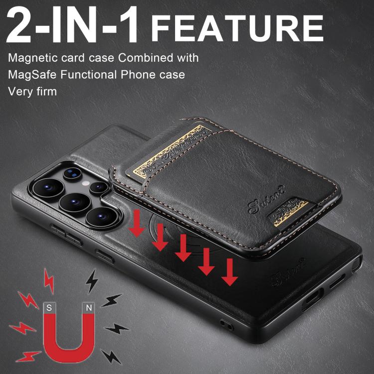 For Samsung Galaxy S25+ 5G Suteni H15  Oil Eax Leather Detachable Wallet Back Phone Case(Black) - Galaxy S25+ 5G Cases by Suteni | Online Shopping South Africa | PMC TechLife | Buy Now Pay Later Mobicred