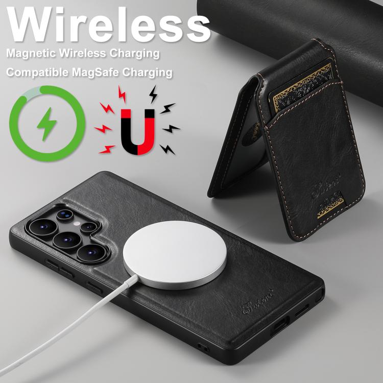 For Samsung Galaxy S25+ 5G Suteni H15  Oil Eax Leather Detachable Wallet Back Phone Case(Black) - Galaxy S25+ 5G Cases by Suteni | Online Shopping South Africa | PMC TechLife | Buy Now Pay Later Mobicred