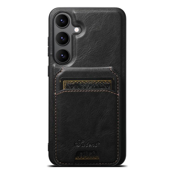 For Samsung Galaxy S25 5G Suteni H15  Oil Eax Leather Detachable Wallet Back Phone Case(Black)