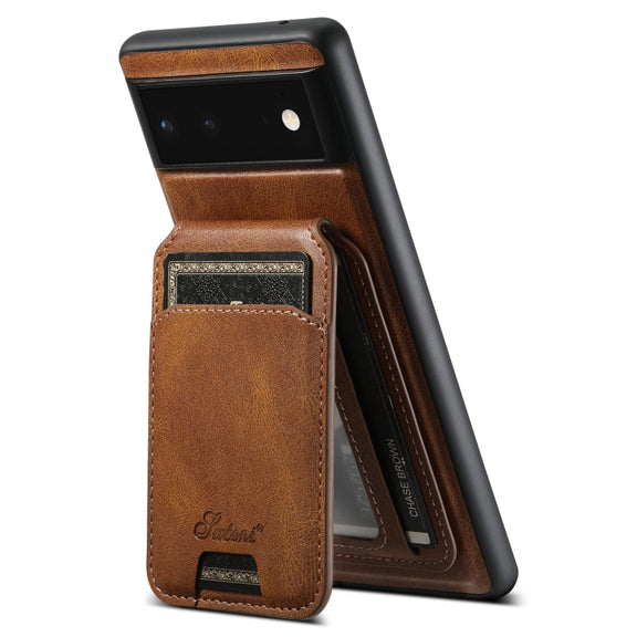For Google Pixel 6 Pro Suteni H15 Oil Eax Leather Detachable Wallet Back Phone Case(Brown)