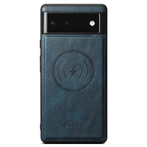 For Google Pixel 6 Pro Suteni H15 Oil Eax Leather Detachable Wallet Back Phone Case(Blue)