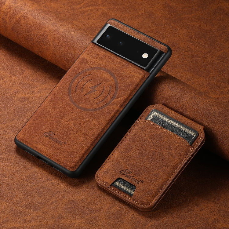 For Google Pixel 6a Suteni H16 Litchi Texture Leather Detachable Wallet Back Phone Case(Brown) - Google Cases by Suteni | Online Shopping South Africa | PMC TechLife | Buy Now Pay Later Mobicred
