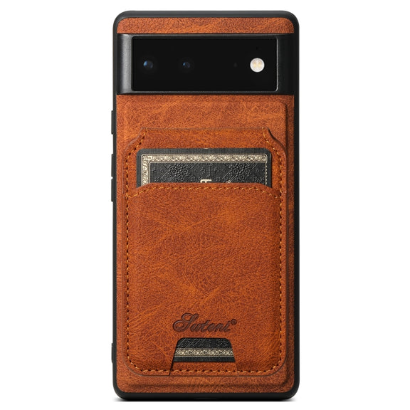 For Google Pixel 6a Suteni H16 Litchi Texture Leather Detachable Wallet Back Phone Case(Khaki)