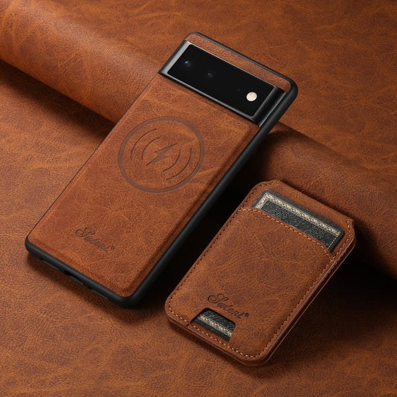 For Google Pixel 6a Suteni H16 Litchi Texture Leather Detachable Wallet Back Phone Case(Khaki)