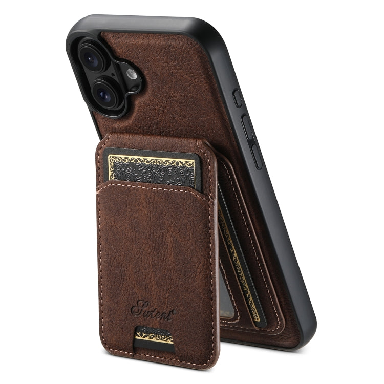 For iPhone 16 Suteni H16 Litchi Texture Leather Detachable Wallet Back Phone Case(Brown) - free shipping - PMC Jewellery - Order now!