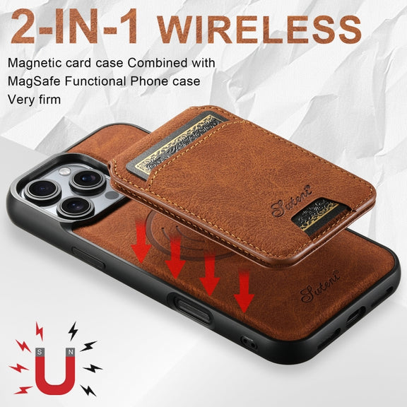 For iPhone 16 Suteni H16 Litchi Texture Leather Detachable Wallet Back Phone Case(Khaki)
