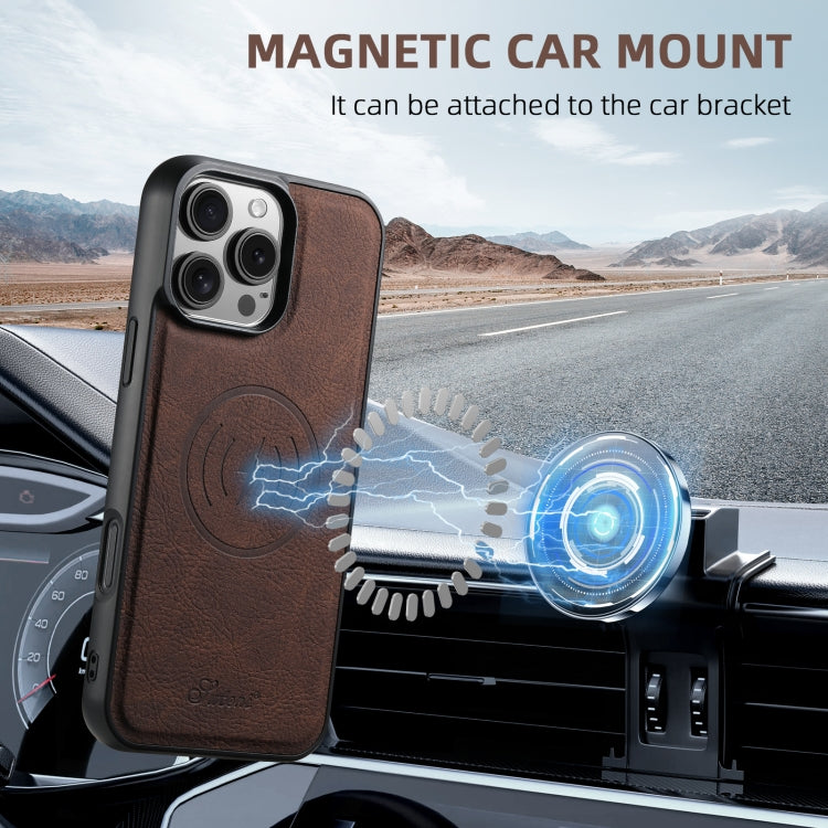 For iPhone 16 Pro Suteni H16 Litchi Texture Leather Detachable Wallet Back Phone Case(Brown) - free shipping - PMC Jewellery - Order now!