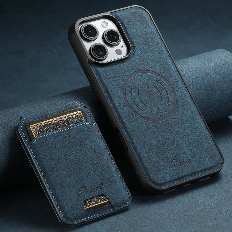 For iPhone 16 Pro Suteni H16 Litchi Texture Leather Detachable Wallet Back Phone Case(Blue) - free shipping - PMC Jewellery - Order now!