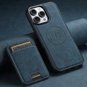 For iPhone 16 Pro Suteni H16 Litchi Texture Leather Detachable Wallet Back Phone Case(Blue)