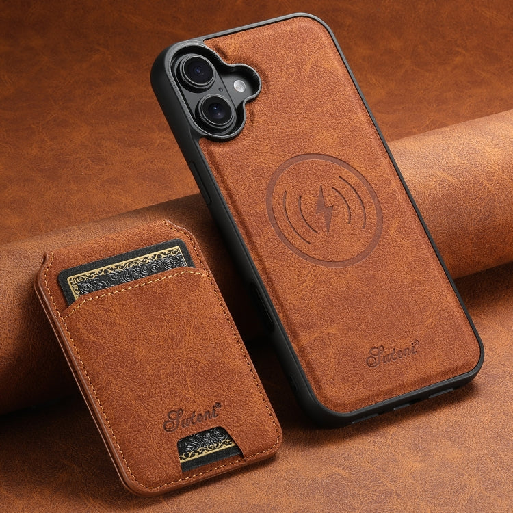 For iPhone 16 Plus Suteni H16 Litchi Texture Leather Detachable Wallet Back Phone Case(Khaki) - free shipping - PMC Jewellery - Order now!