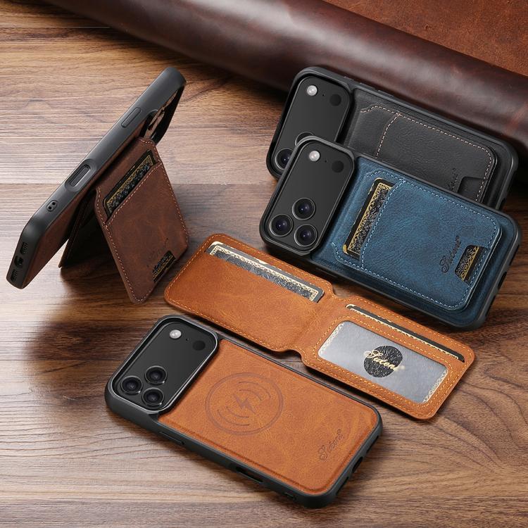 For iPhone 16 Suteni H16 Litchi Texture Leather Detachable Wallet Back Phone Case(Brown) - free shipping - PMC Jewellery - Order now!