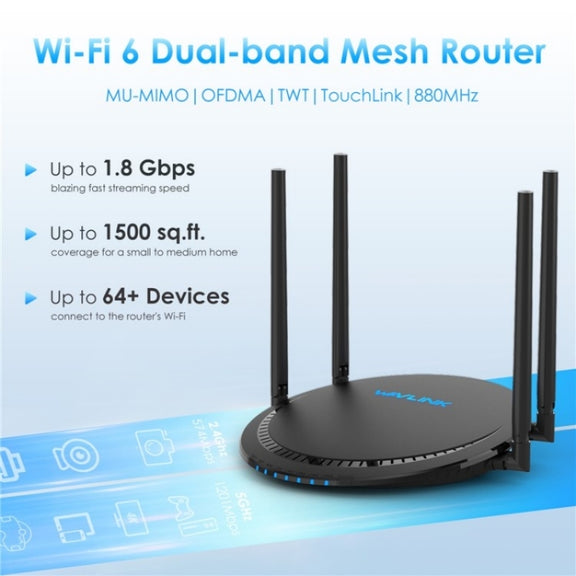 WAVLINK WN531AX2 AX1800 Dual Band Gigabit Wireless Internet Router WiFi 6 Repeater, Plug:EU Plug
