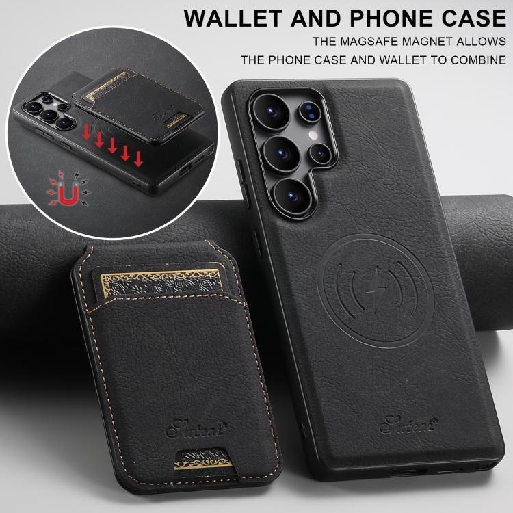 For Samsung Galaxy S25 Ultra 5G Suteni H16 Litchi Texture Leather Detachable Wallet Back Phone Case(Black)