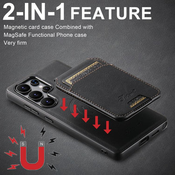 For Samsung Galaxy S25 Ultra 5G Suteni H16 Litchi Texture Leather Detachable Wallet Back Phone Case(Black)