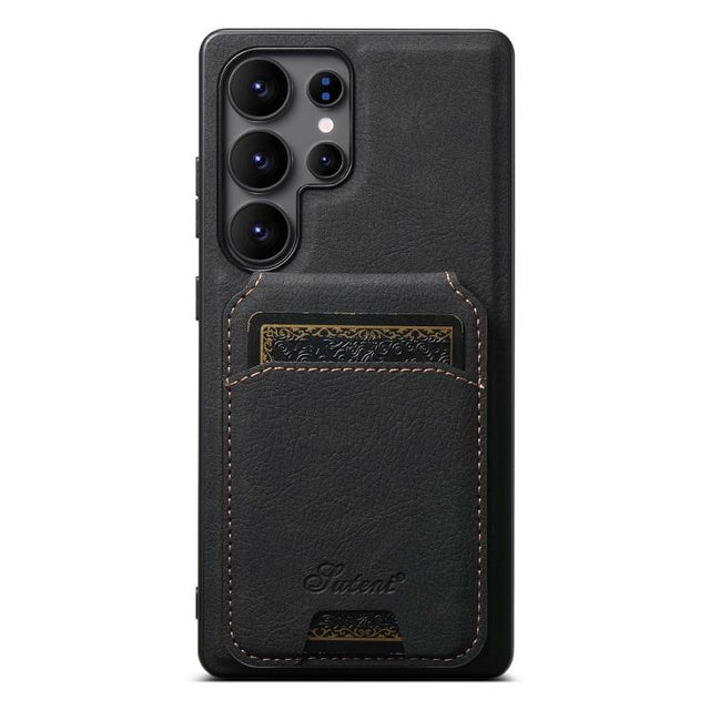 For Samsung Galaxy S25 Ultra 5G Suteni H16 Litchi Texture Leather Detachable Wallet Back Phone Case(Black)