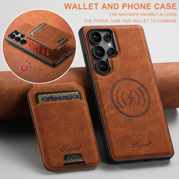 For Samsung Galaxy S25 Ultra 5G Suteni H16 Litchi Texture Leather Detachable Wallet Back Phone Case(Khaki)