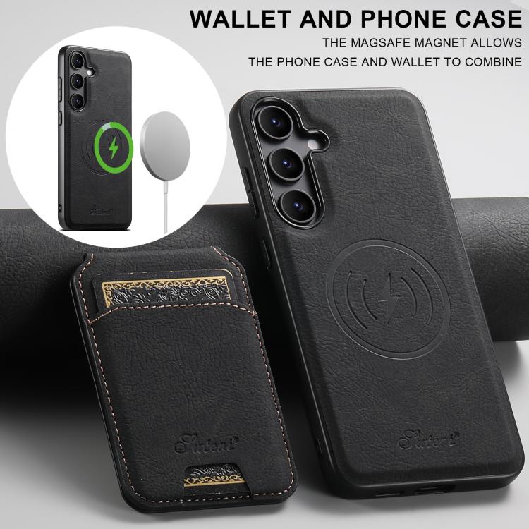 For Samsung Galaxy S25+ 5G Suteni H16 Litchi Texture Leather Detachable Wallet Back Phone Case(Black)
