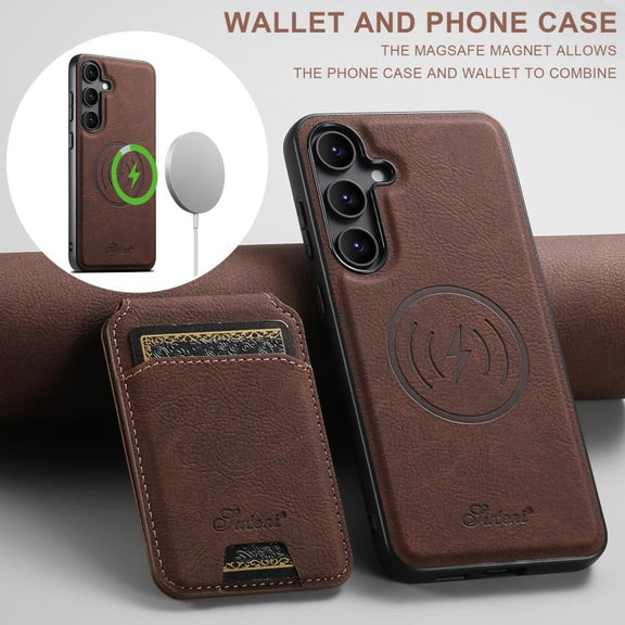 For Samsung Galaxy S25+ 5G Suteni H16 Litchi Texture Leather Detachable Wallet Back Phone Case(Brown)