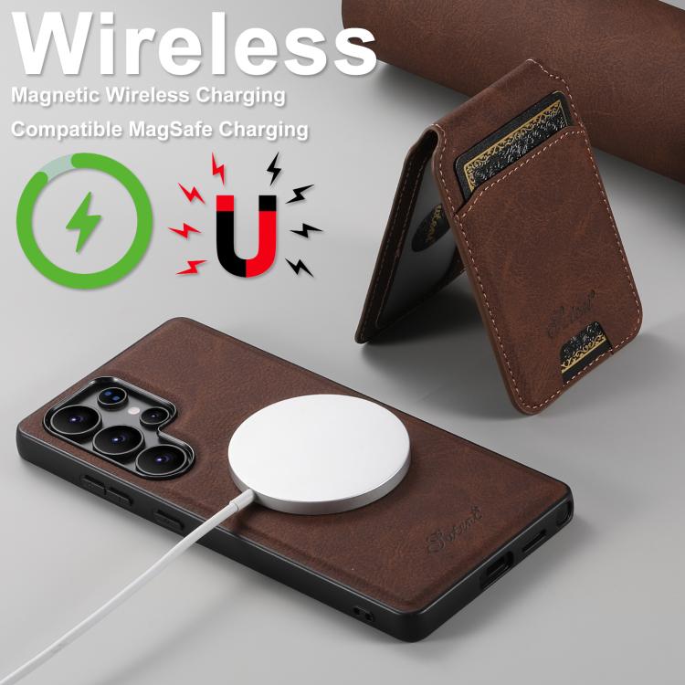 For Samsung Galaxy S25+ 5G Suteni H16 Litchi Texture Leather Detachable Wallet Back Phone Case(Brown)