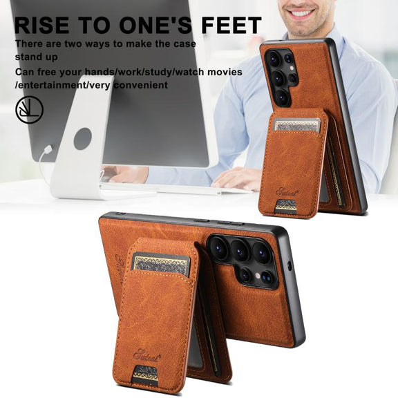 For Samsung Galaxy S25+ 5G Suteni H16 Litchi Texture Leather Detachable Wallet Back Phone Case(Khaki)