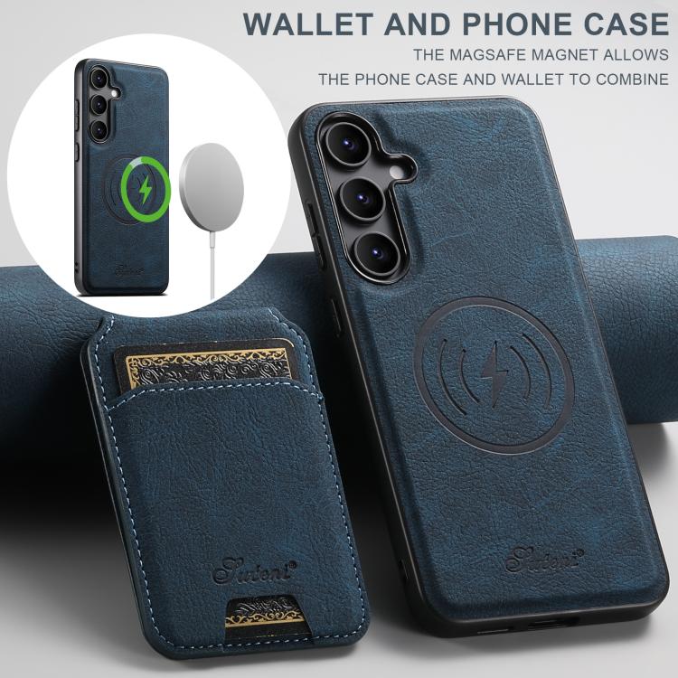 For Samsung Galaxy S25+ 5G Suteni H16 Litchi Texture Leather Detachable Wallet Back Phone Case(Blue)