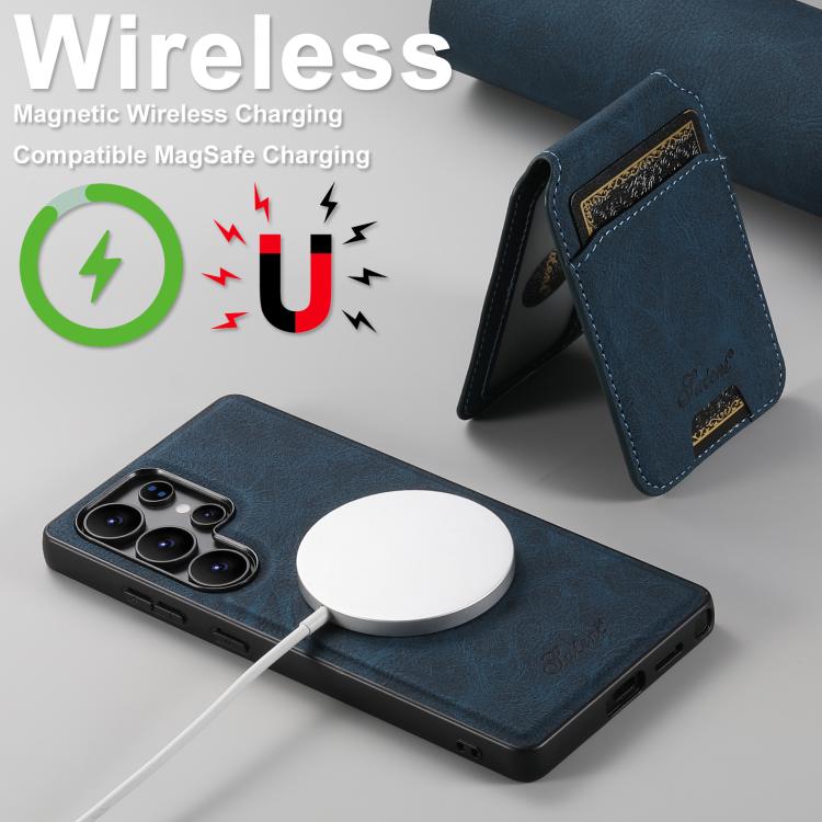 For Samsung Galaxy S25+ 5G Suteni H16 Litchi Texture Leather Detachable Wallet Back Phone Case(Blue)