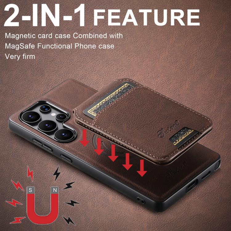 For Samsung Galaxy S25 5G Suteni H16 Litchi Texture Leather Detachable Wallet Back Phone Case(Brown)