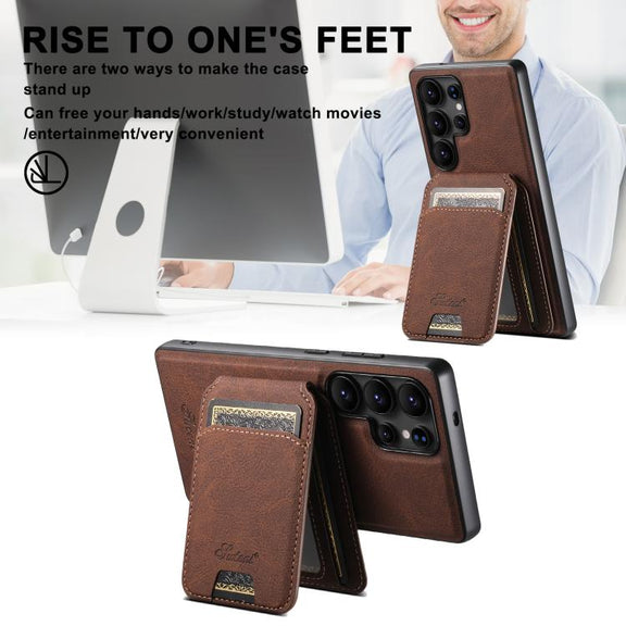 For Samsung Galaxy S25 5G Suteni H16 Litchi Texture Leather Detachable Wallet Back Phone Case(Brown)