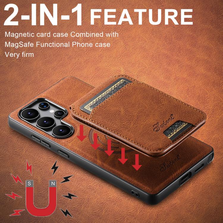 For Samsung Galaxy S25 5G Suteni H16 Litchi Texture Leather Detachable Wallet Back Phone Case(Khaki)