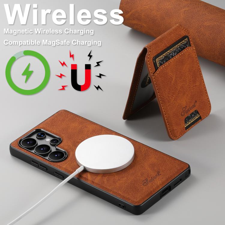 For Samsung Galaxy S25 5G Suteni H16 Litchi Texture Leather Detachable Wallet Back Phone Case(Khaki) - Galaxy S25 5G Cases by Suteni | Online Shopping South Africa | PMC TechLife | Buy Now Pay Later Mobicred