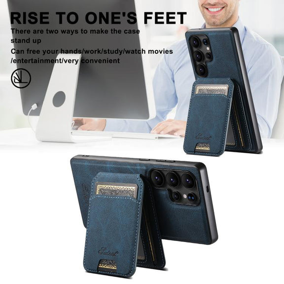 For Samsung Galaxy S25 5G Suteni H16 Litchi Texture Leather Detachable Wallet Back Phone Case(Blue)