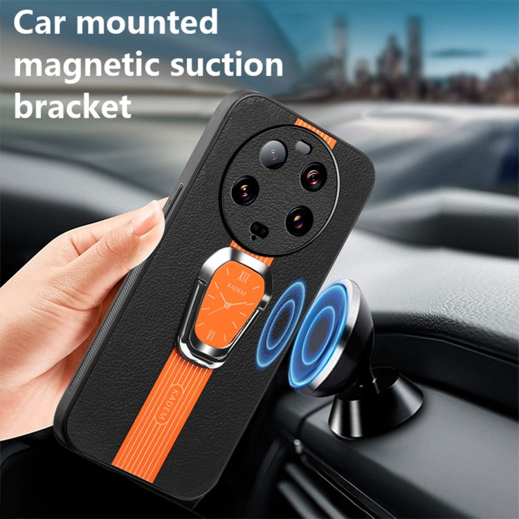 For Xiaomi 13 Ultra Magnetic Litchi Leather Back Phone Case with Holder(Orange) - 13 Ultra Cases by PMC TechLife | Online Shopping South Africa | PMC TechLife | Buy Now Pay Later Mobicred