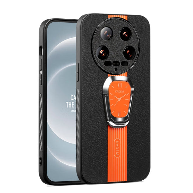 For Xiaomi 14 Ultra Magnetic Litchi Leather Back Phone Case with Holder(Orange)