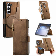 For Samsung Galaxy Z Fold5 5G Retro MagSafe Magnetic Zipper Wallet Leather Phone Case(Brown)