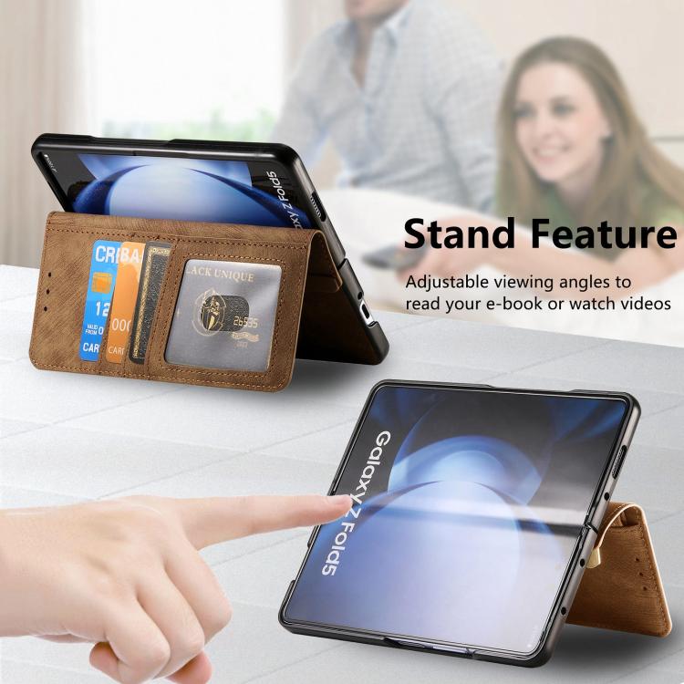 For Samsung Galaxy Z Fold5 5G Retro MagSafe Magnetic Zipper Wallet Leather Phone Case(Brown) - Galaxy Z Fold5 Cases by PMC TechLife | Online Shopping South Africa | PMC TechLife | Buy Now Pay Later Mobicred