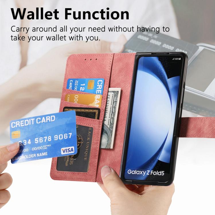 For Samsung Galaxy Z Fold5 5G Retro MagSafe Magnetic Zipper Wallet Leather Phone Case(Pink) - Galaxy Z Fold5 Cases by PMC TechLife | Online Shopping South Africa | PMC TechLife | Buy Now Pay Later Mobicred