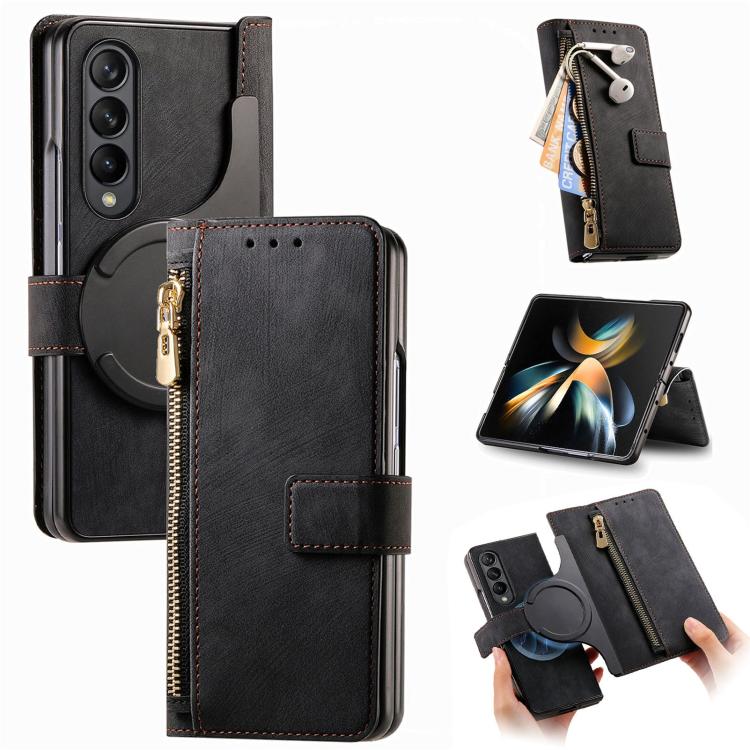 For Samsung Galaxy Z Fold4 Retro MagSafe Magnetic Zipper Wallet Leather Phone Case(Black) - free shipping - PMC TechLife - Order now!