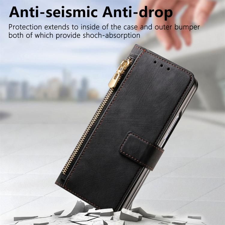 For Samsung Galaxy Z Fold4 Retro MagSafe Magnetic Zipper Wallet Leather Phone Case(Black) - free shipping - PMC TechLife - Order now!