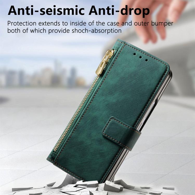 For Samsung Galaxy Z Fold4 Retro MagSafe Magnetic Zipper Wallet Leather Phone Case(Green) - free shipping - PMC TechLife - Order now!