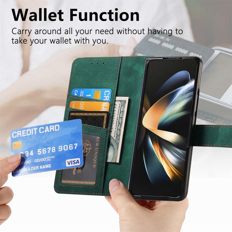 For Samsung Galaxy Z Fold4 Retro MagSafe Magnetic Zipper Wallet Leather Phone Case(Green) - free shipping - PMC TechLife - Order now!