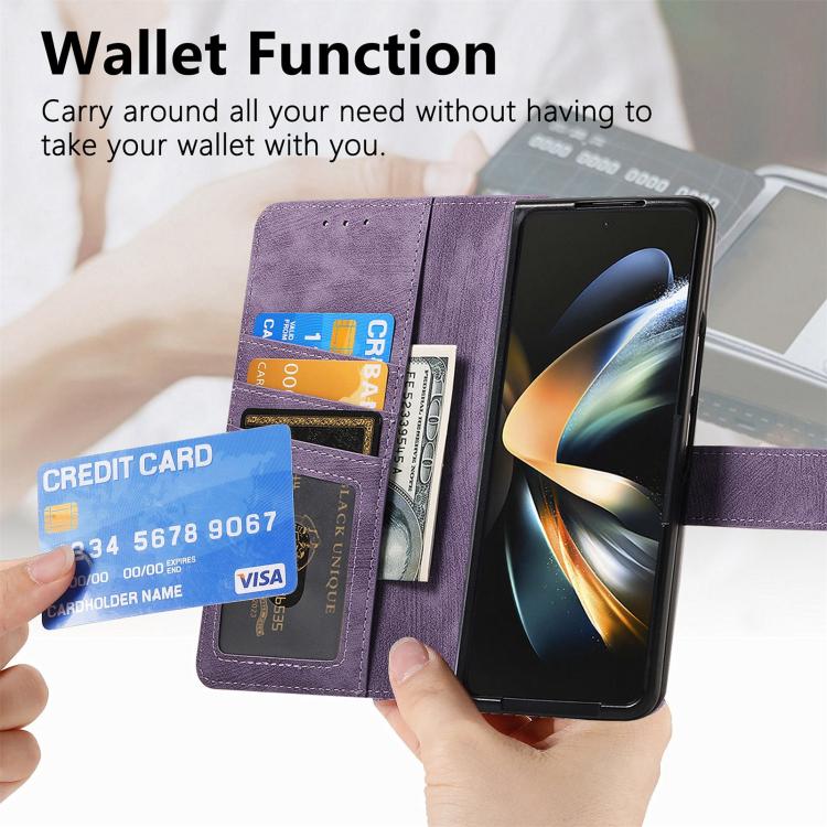 For Samsung Galaxy Z Fold4 Retro MagSafe Magnetic Zipper Wallet Leather Phone Case(Purple) - Galaxy Z Fold4 5G Cases by PMC TechLife | Online Shopping South Africa | PMC TechLife | Buy Now Pay Later Mobicred