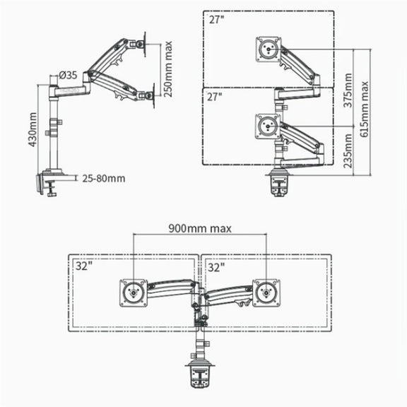 NORTH BAYOU NB H180 FP-2 Laptop Gas Spring Full Motion Dual Arm Clamp 22