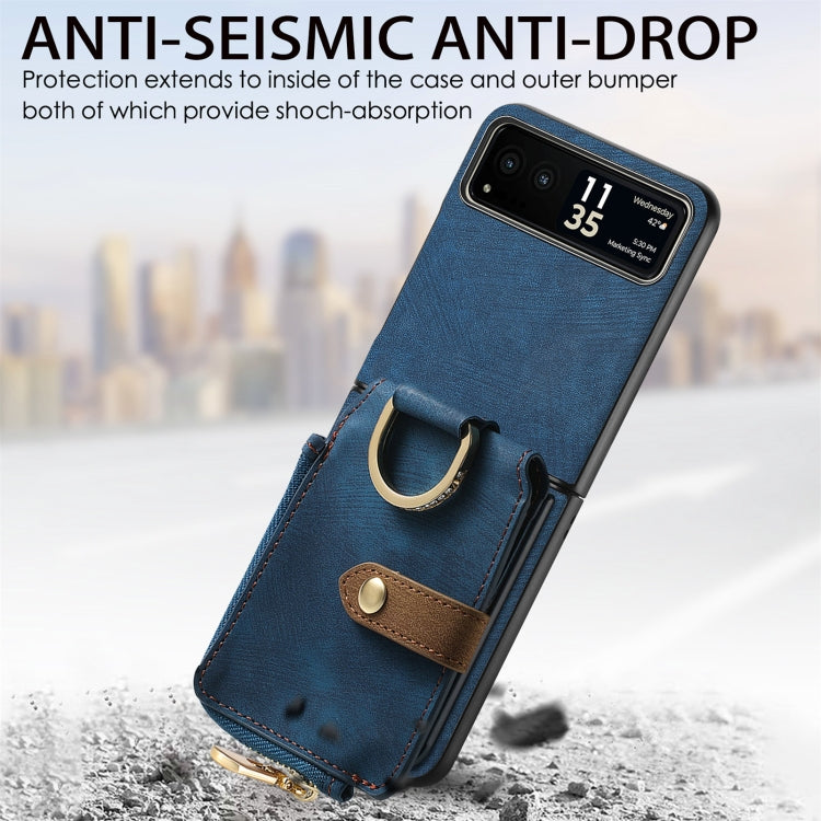 For Motorola Razr 40 Retro Skin-feel Ring Multi-card Wallet Phone Case(Blue) - Motorola Cases by PMC TechLife | Online Shopping South Africa | PMC TechLife | Buy Now Pay Later Mobicred