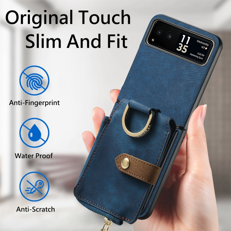 For Motorola Razr 40 Retro Skin-feel Ring Multi-card Wallet Phone Case(Blue) - Motorola Cases by PMC TechLife | Online Shopping South Africa | PMC TechLife | Buy Now Pay Later Mobicred