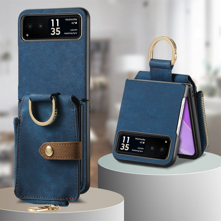 For Motorola Razr 40 Retro Skin-feel Ring Multi-card Wallet Phone Case(Blue) - Motorola Cases by PMC TechLife | Online Shopping South Africa | PMC TechLife | Buy Now Pay Later Mobicred