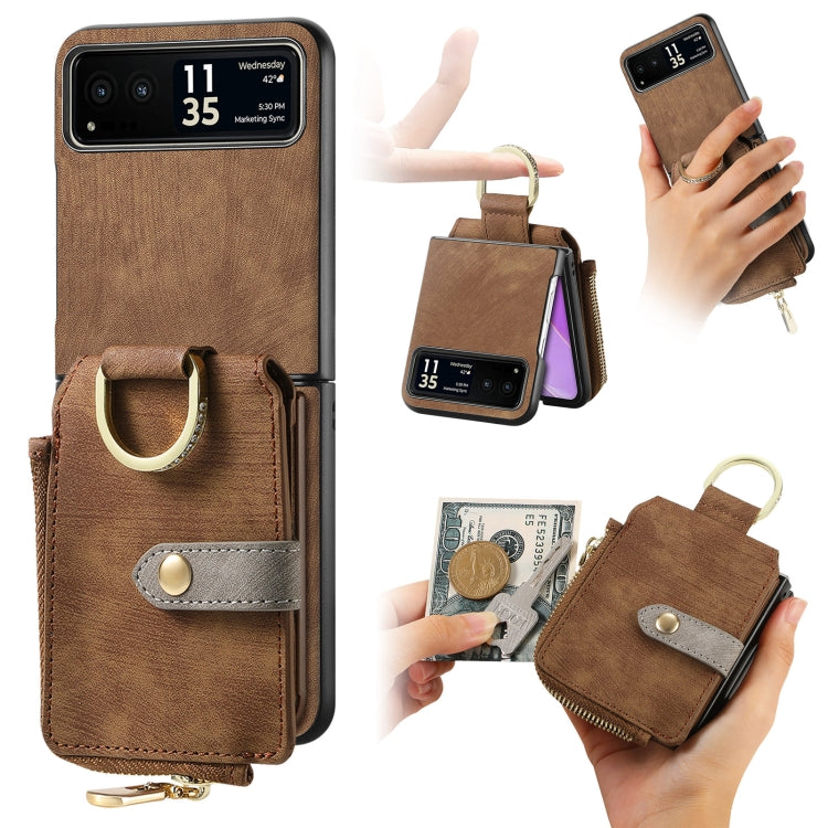 For Motorola Razr 40 Retro Skin-feel Ring Multi-card Wallet Phone Case(Brown) - Motorola Cases by PMC TechLife | Online Shopping South Africa | PMC TechLife | Buy Now Pay Later Mobicred