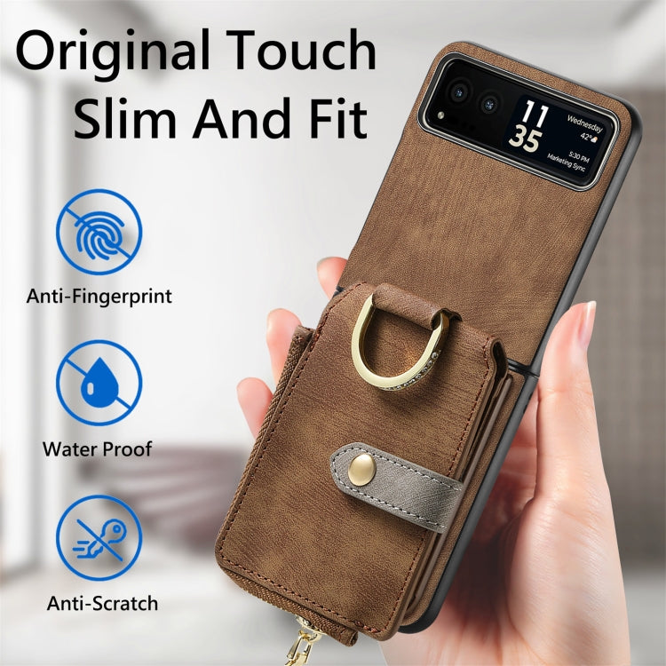 For Motorola Razr 40 Retro Skin-feel Ring Multi-card Wallet Phone Case(Brown) - Motorola Cases by PMC TechLife | Online Shopping South Africa | PMC TechLife | Buy Now Pay Later Mobicred
